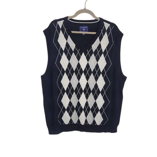 Saddlebred Black and Gray V-Neck Argyle Sweater Vest Size XL