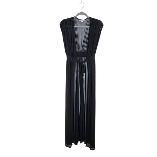FAVLUX Sleeveless Tie-Front Black Sheer Mesh Kimono Size Small
