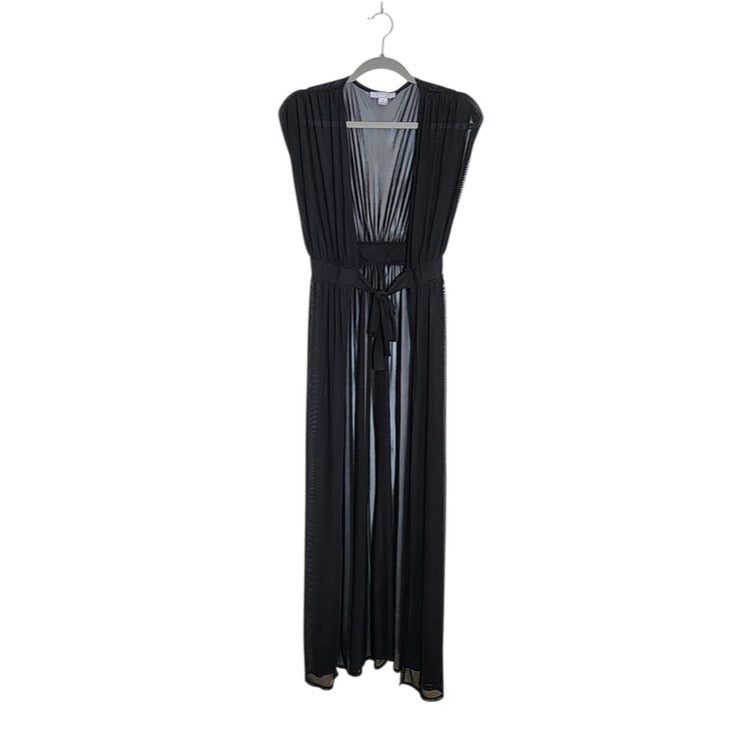FAVLUX Sleeveless Tie-Front Black Sheer Mesh Kimono Size Small