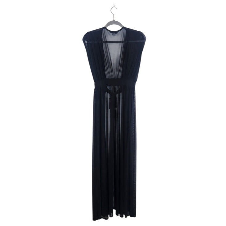 FAVLUX Sleeveless Tie-Front Black Sheer Mesh Kimono Size Small