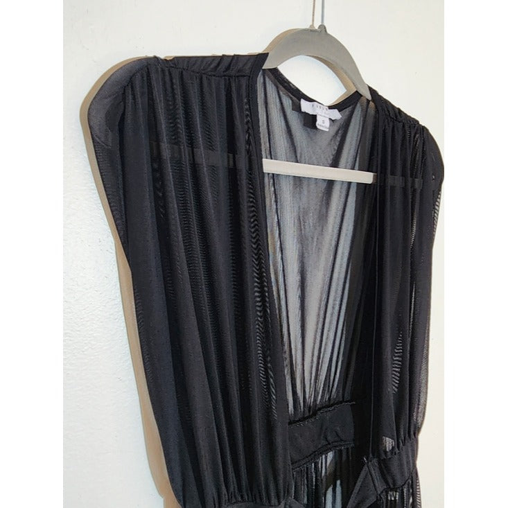 FAVLUX Sleeveless Tie-Front Black Sheer Mesh Kimono Size Small