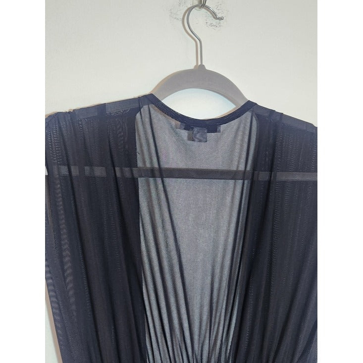 FAVLUX Sleeveless Tie-Front Black Sheer Mesh Kimono Size Small