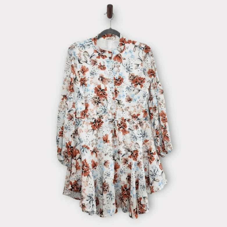Clarisbelle Floral Chiffon Shirt Dress Size Small Coquette Wedding Guest Dress
