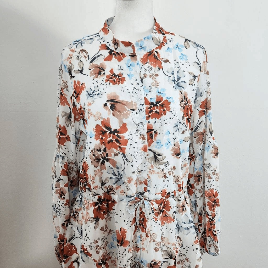 Clarisbelle Floral Chiffon Shirt Dress Size Small Coquette Wedding Guest Dress
