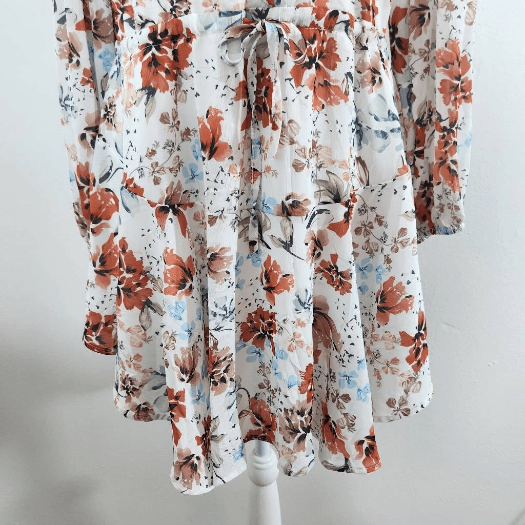 Clarisbelle Floral Chiffon Shirt Dress Size Small Coquette Wedding Guest Dress