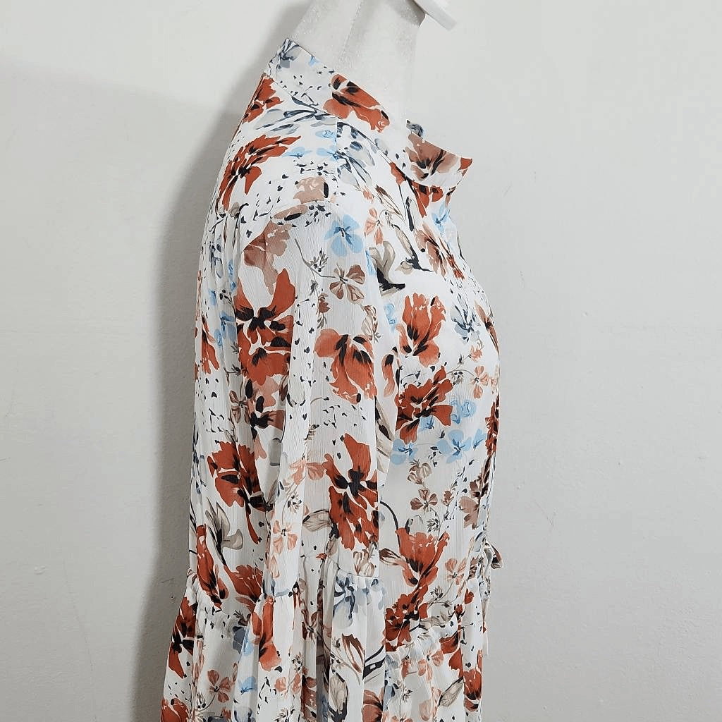 Clarisbelle Floral Chiffon Shirt Dress Size Small Coquette Wedding Guest Dress