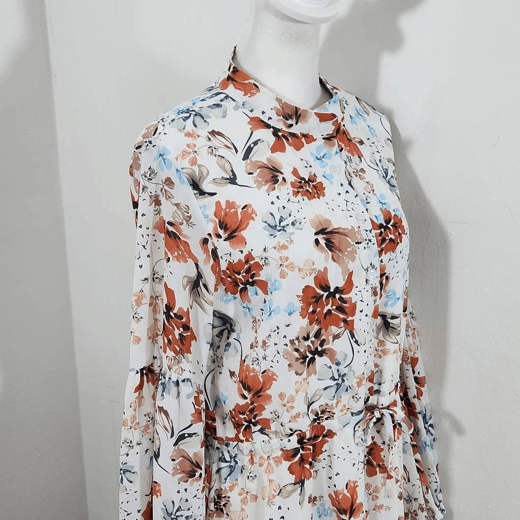 Clarisbelle Floral Chiffon Shirt Dress Size Small Coquette Wedding Guest Dress