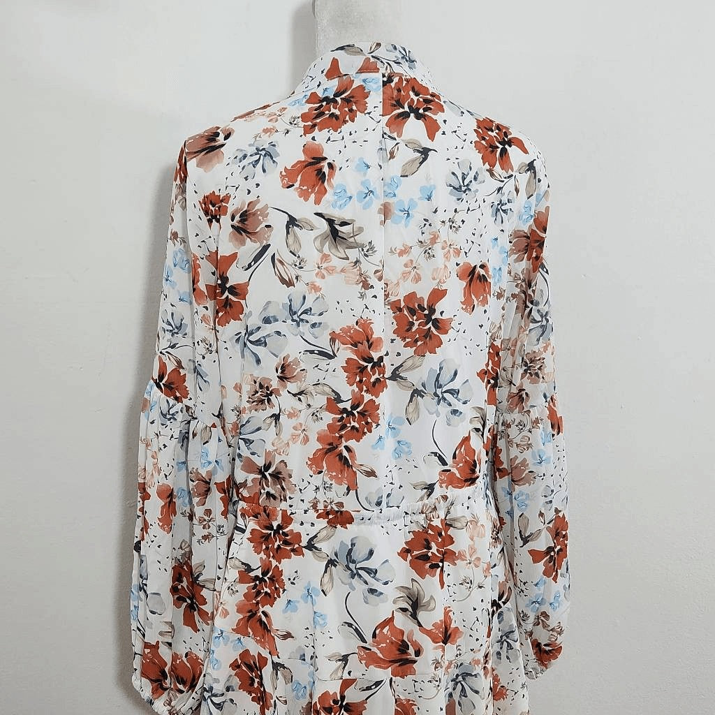 Clarisbelle Floral Chiffon Shirt Dress Size Small Coquette Wedding Guest Dress