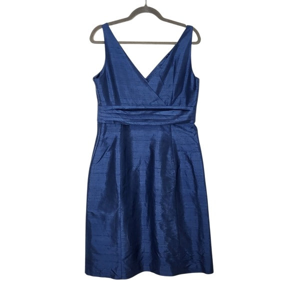 Ann Taylor Blue Sleeveless Silk Dress Size 10 Blue Wedding Guest Dress