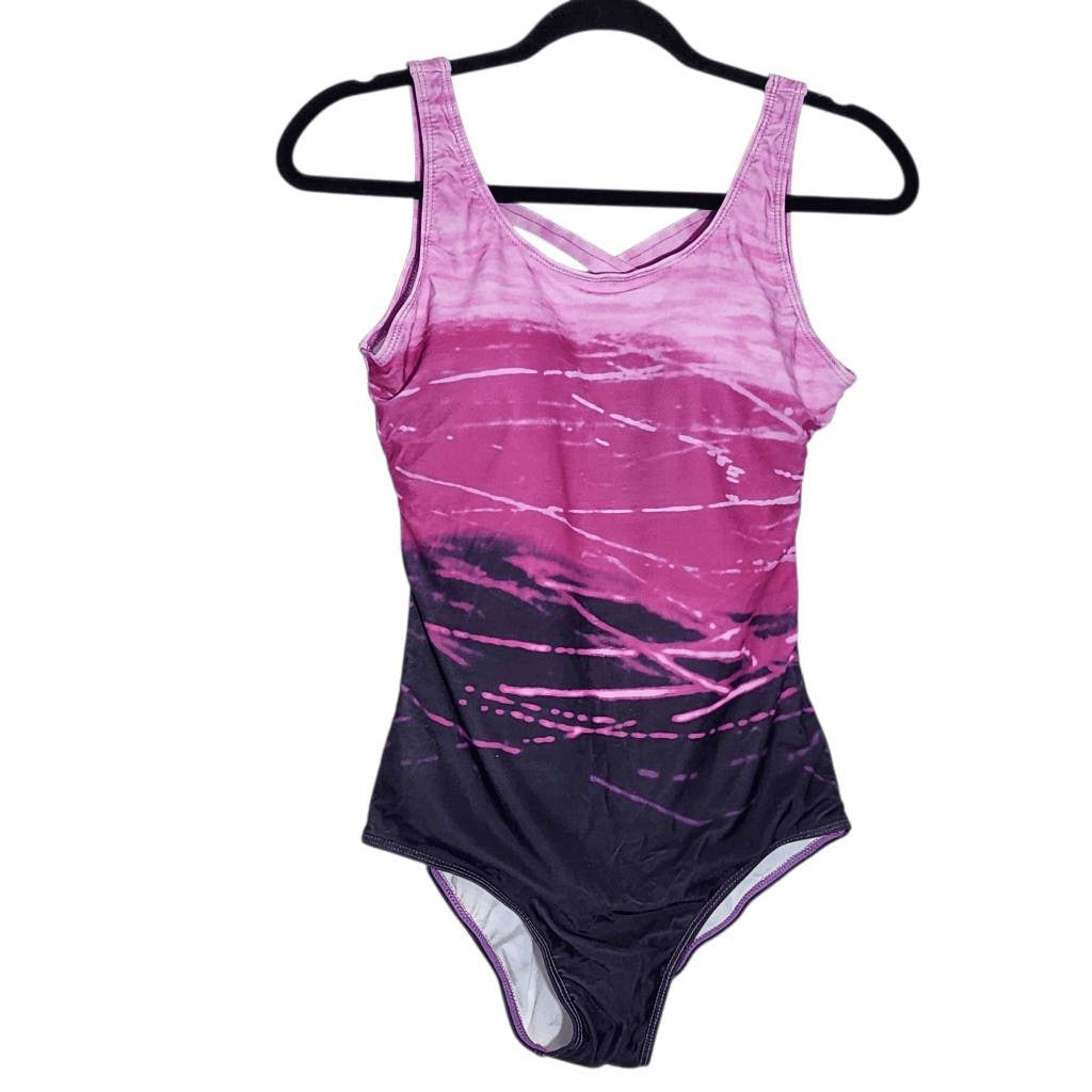 Pink and Purple One-Piece Swimsuit NWOT Size Medium Abstract Print Swimwear
