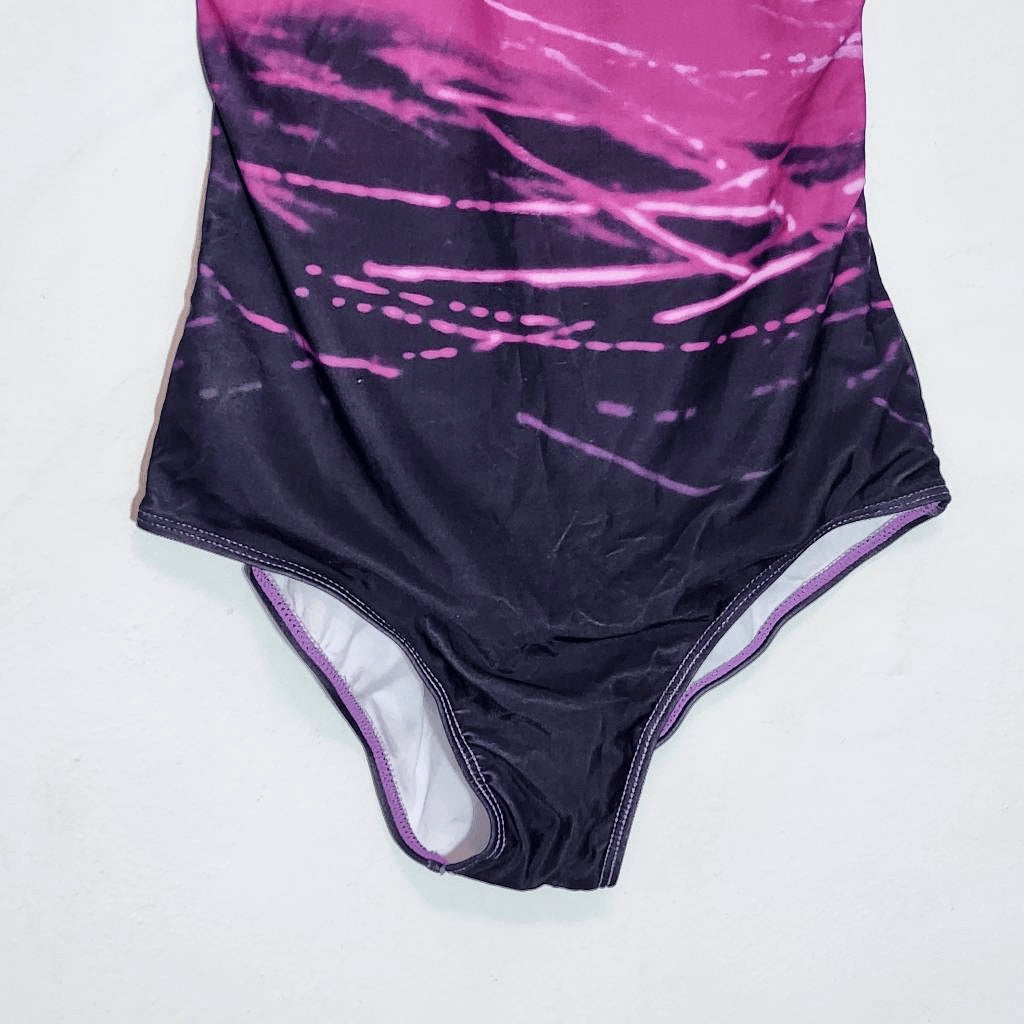 Pink and Purple One-Piece Swimsuit NWOT Size Medium Abstract Print Swimwear