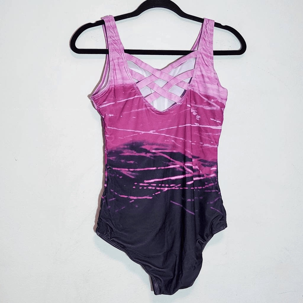 Pink and Purple One-Piece Swimsuit NWOT Size Medium Abstract Print Swimwear