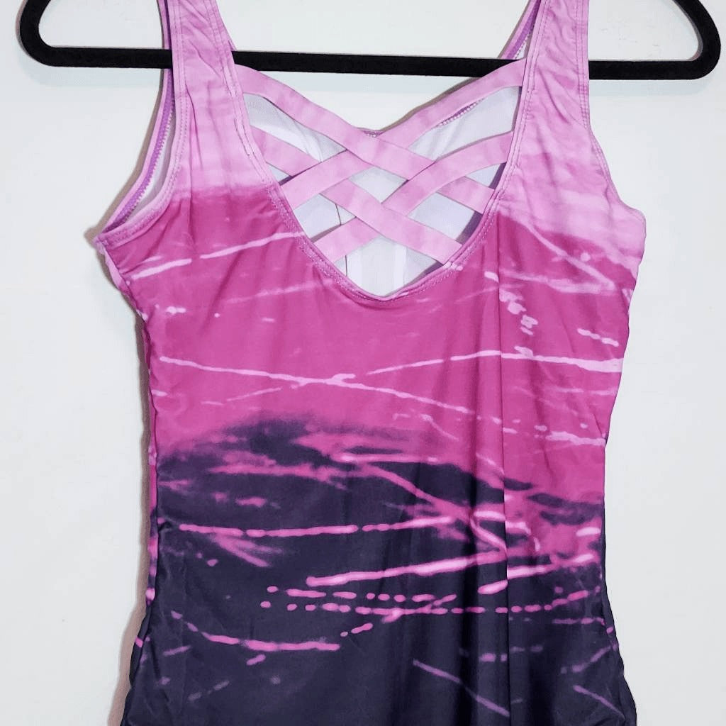 Pink and Purple One-Piece Swimsuit NWOT Size Medium Abstract Print Swimwear