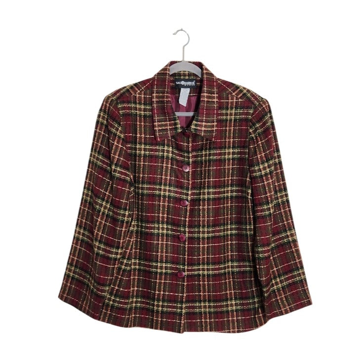 Sag Harbor Burgundy Plaid Button Front Jacket Size 18W