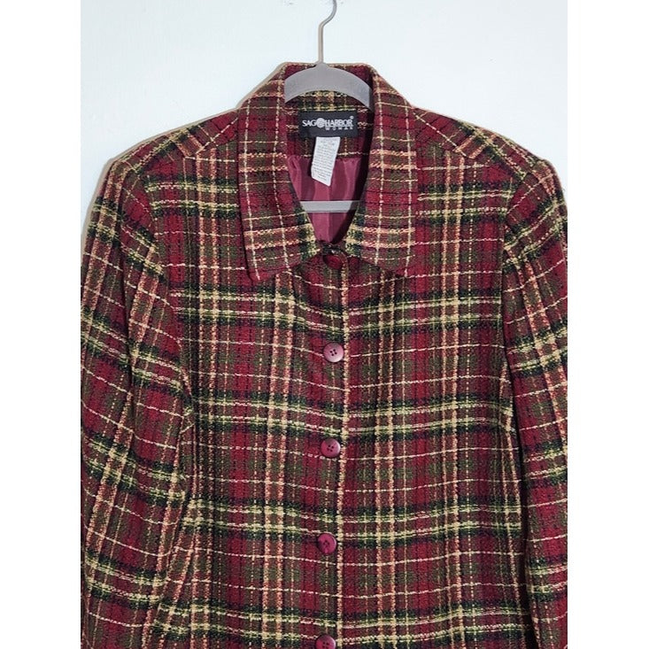 Sag Harbor Burgundy Plaid Button Front Jacket Size 18W