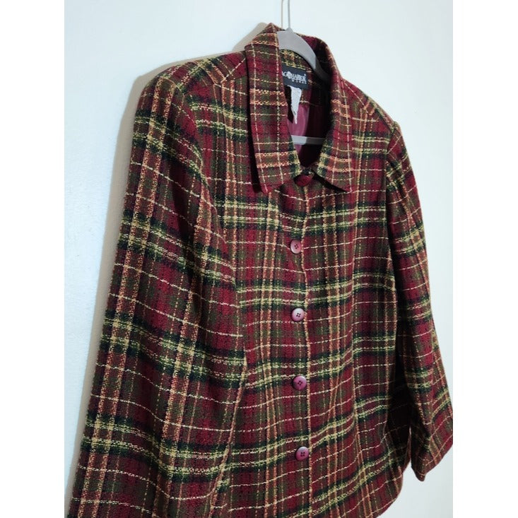 Sag Harbor Burgundy Plaid Button Front Jacket Size 18W