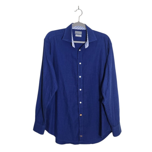 Thomas Dean Blue and Black Mini Check Button-Down Shirt Size Large