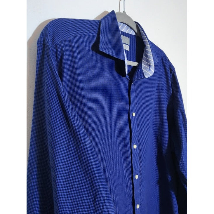 Thomas Dean Blue and Black Mini Check Button-Down Shirt Size Large