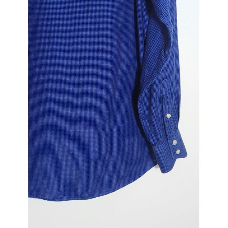 Thomas Dean Blue and Black Mini Check Button-Down Shirt Size Large