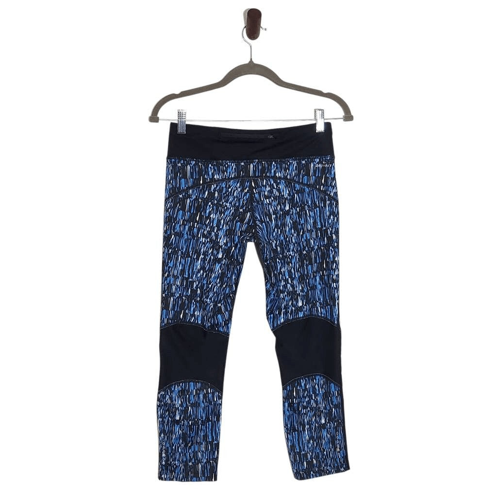 Nike Blue and Black Capri Leggings Size Medium Nike Blue Print Leggings