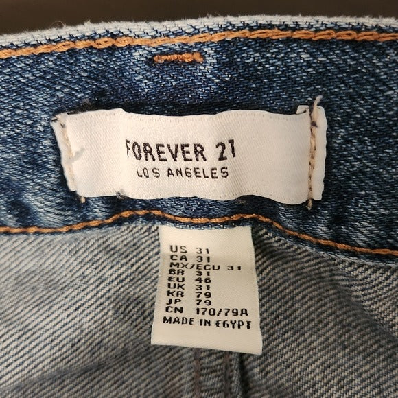 Forever 21 Medium Wash Distressed Tapered Leg Jeans 31 Button-fly