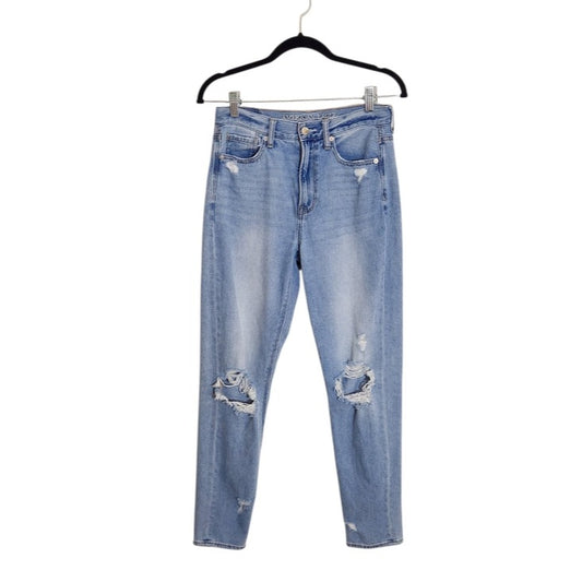 American Eagle Light Wash High Rise Distressed Mom Jeans Size 2