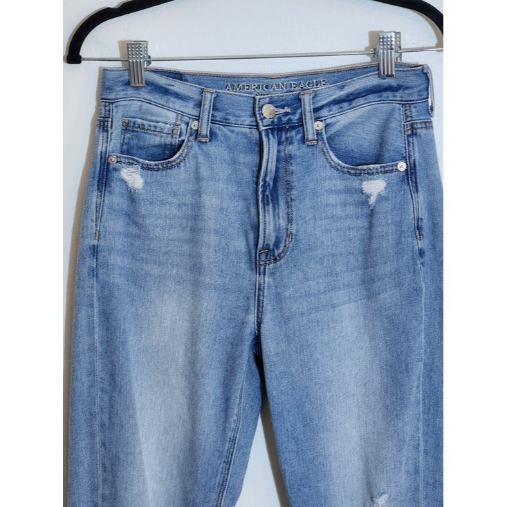 American Eagle Light Wash High Rise Distressed Mom Jeans Size 2