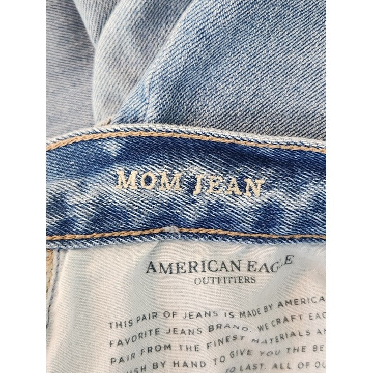 American Eagle Light Wash High Rise Distressed Mom Jeans Size 2