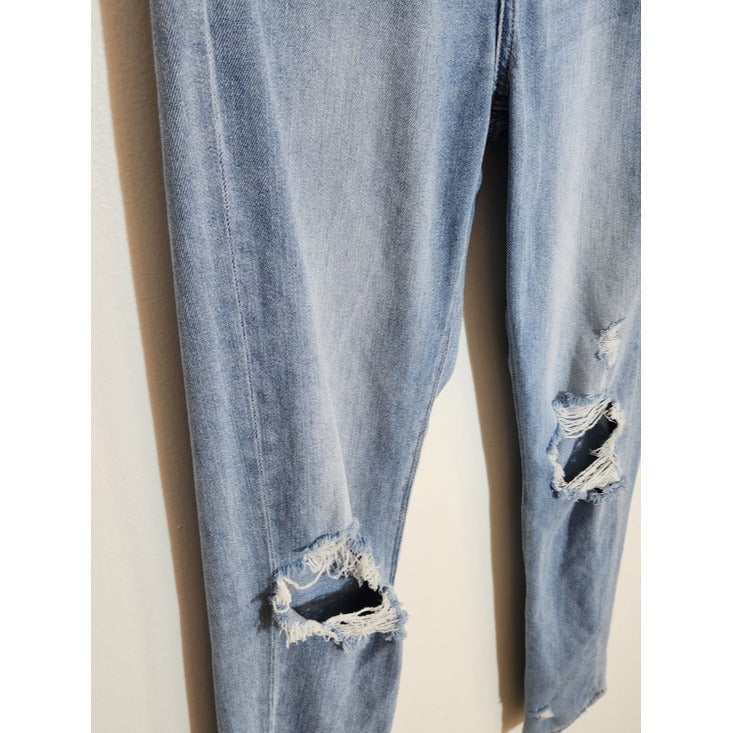 American Eagle Light Wash High Rise Distressed Mom Jeans Size 2