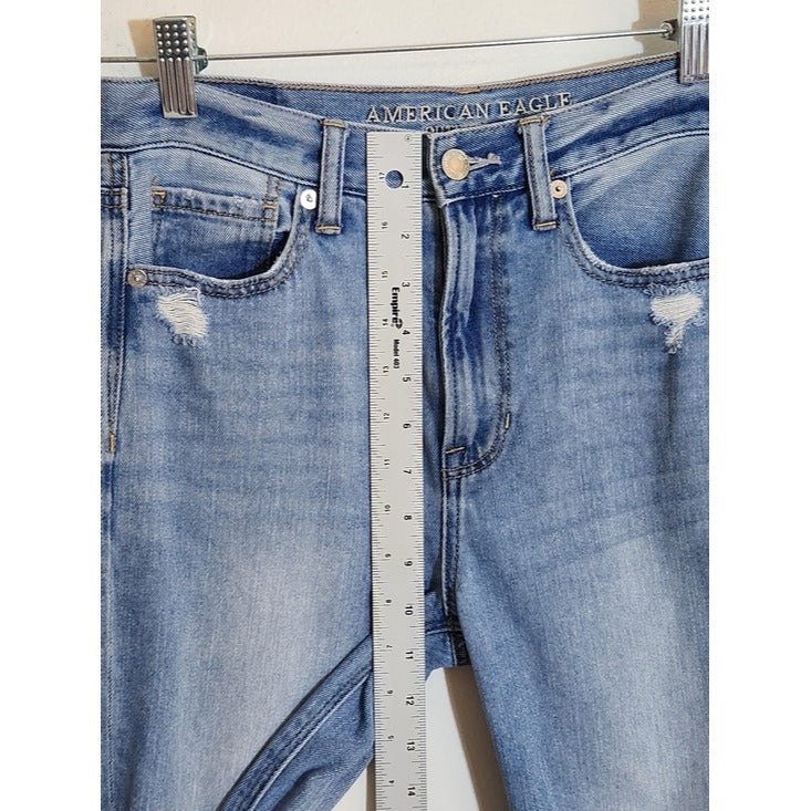 American Eagle Light Wash High Rise Distressed Mom Jeans Size 2