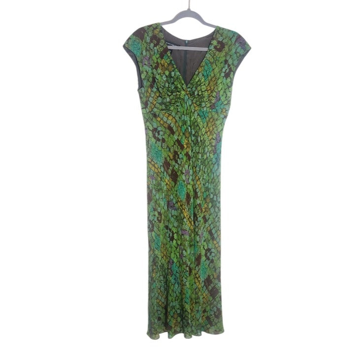 Jones New York Green Abstract Mosaic Print Silk Midi Dress Size 10
