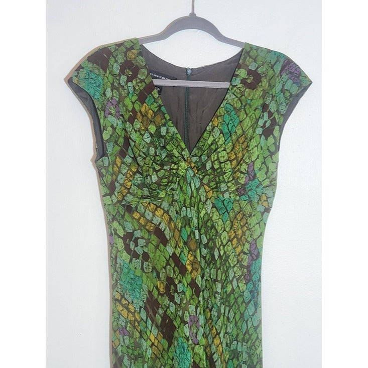 Jones New York Green Abstract Mosaic Print Silk Midi Dress Size 10