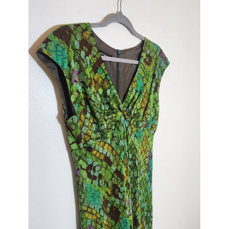 Jones New York Green Abstract Mosaic Print Silk Midi Dress Size 10