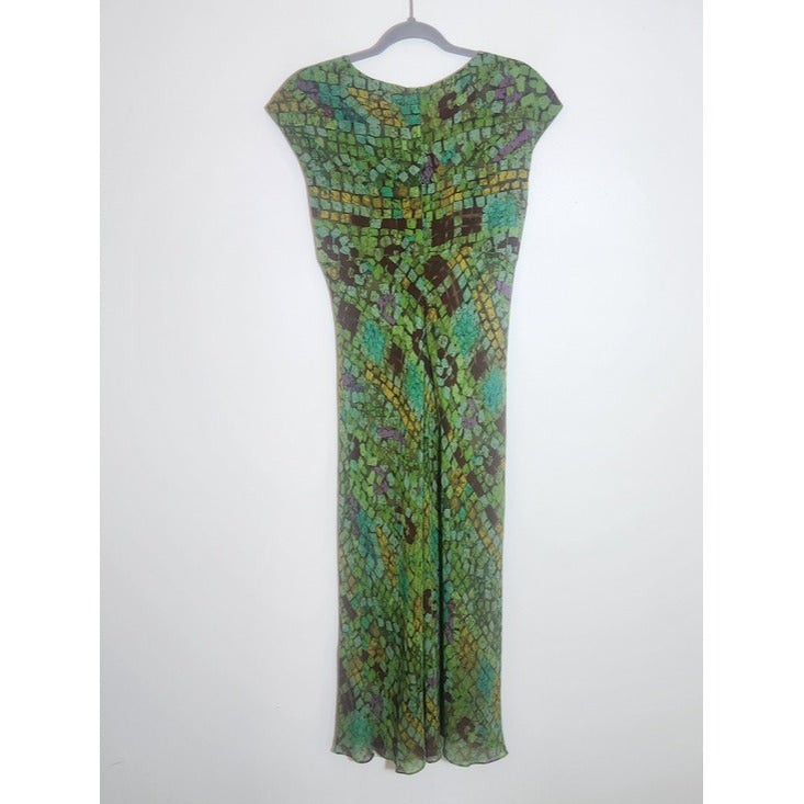 Jones New York Green Abstract Mosaic Print Silk Midi Dress Size 10
