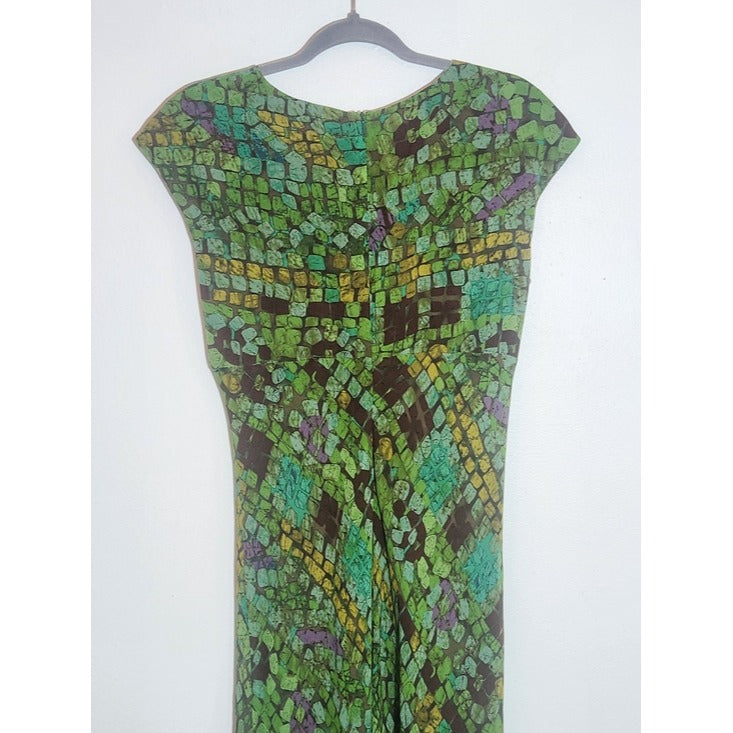 Jones New York Green Abstract Mosaic Print Silk Midi Dress Size 10