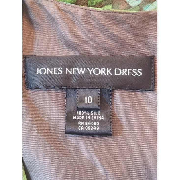 Jones New York Green Abstract Mosaic Print Silk Midi Dress Size 10