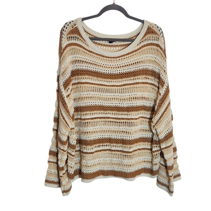 Torrid Cream and Brown Open Weave Knit Striped Pullover Sweater Size 4X
