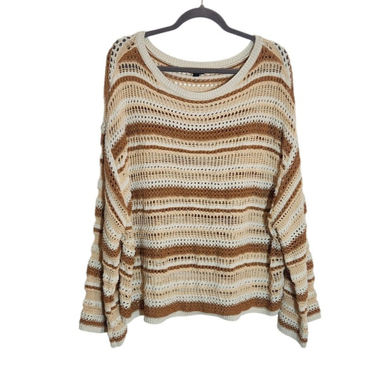 Torrid Cream and Brown Open Weave Knit Striped Pullover Sweater Size 4X