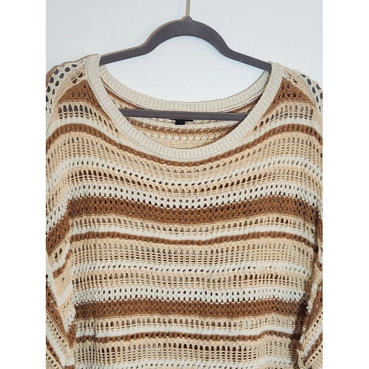 Torrid Cream and Brown Open Weave Knit Striped Pullover Sweater Size 4X