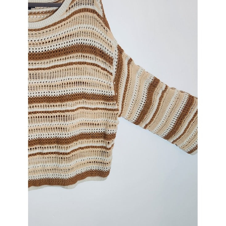 Torrid Cream and Brown Open Weave Knit Striped Pullover Sweater Size 4X