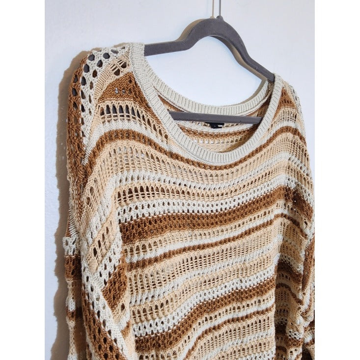 Torrid Cream and Brown Open Weave Knit Striped Pullover Sweater Size 4X