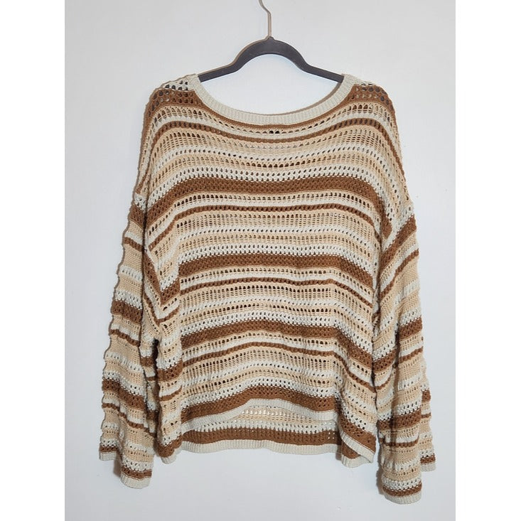 Torrid Cream and Brown Open Weave Knit Striped Pullover Sweater Size 4X