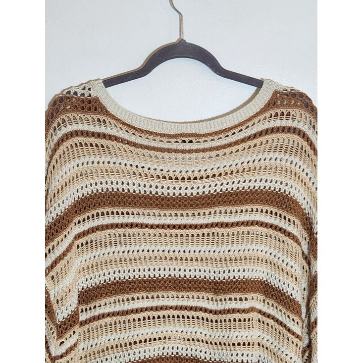 Torrid Cream and Brown Open Weave Knit Striped Pullover Sweater Size 4X