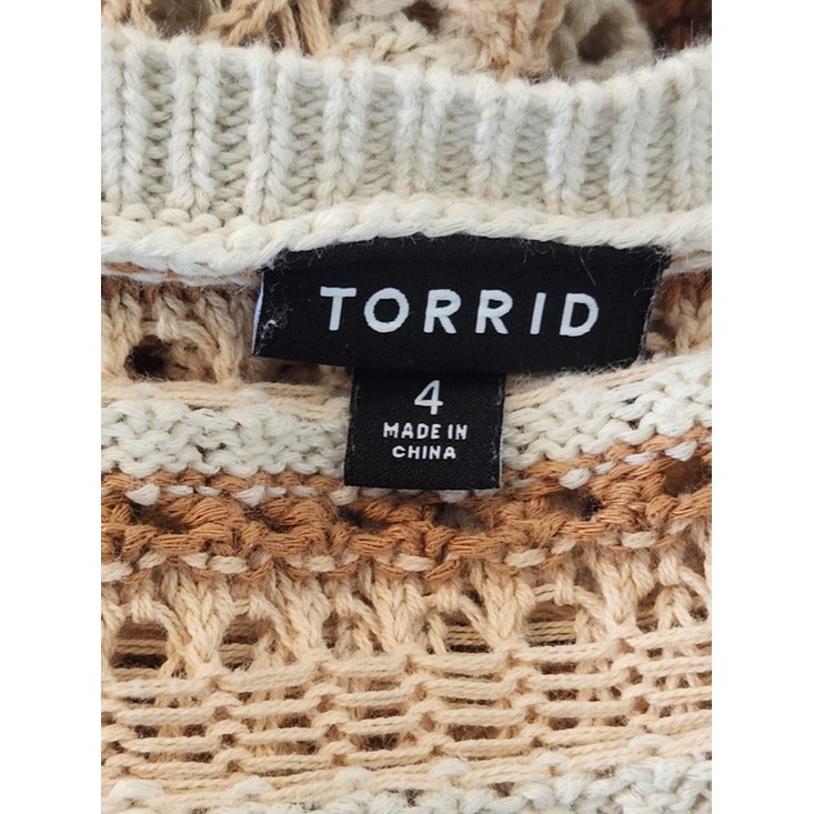 Torrid Cream and Brown Open Weave Knit Striped Pullover Sweater Size 4X