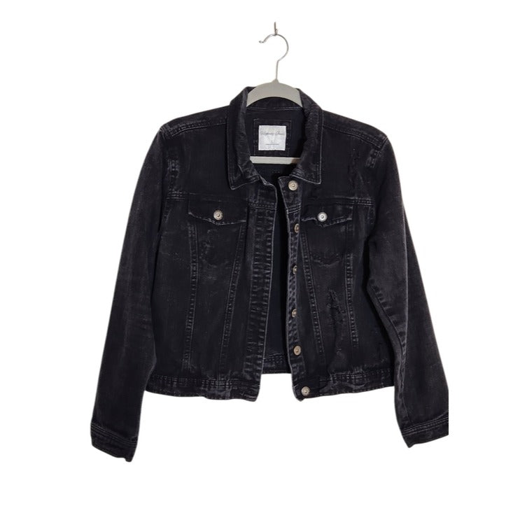 Highway Jeans Black Distressed Cropped Jean Jacket Size Large