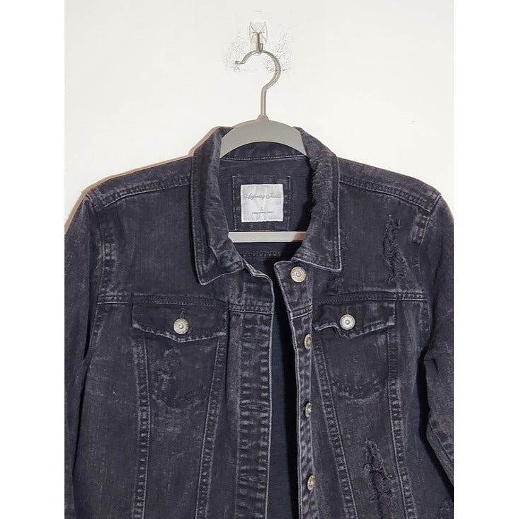 Highway Jeans Black Distressed Cropped Jean Jacket Size Large
