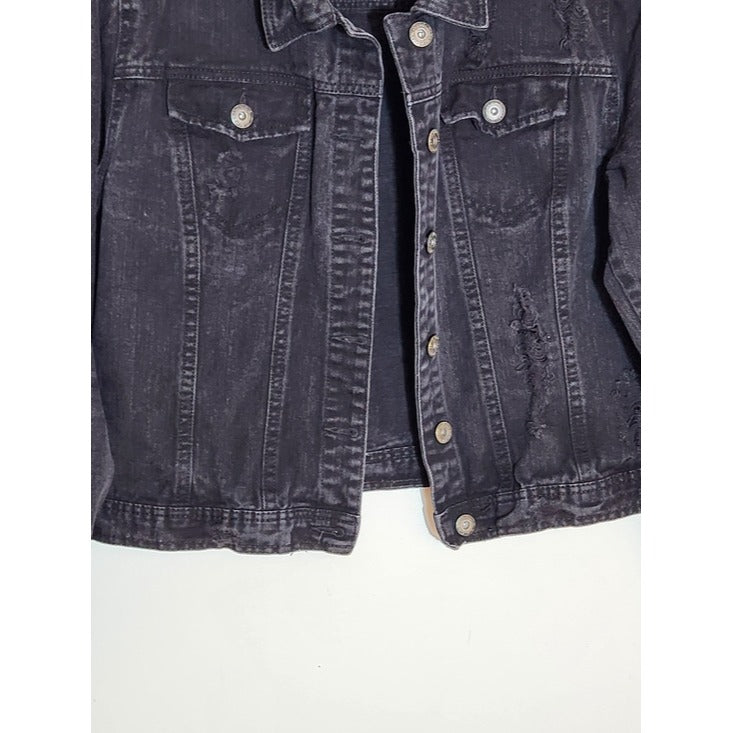 Highway Jeans Black Distressed Cropped Jean Jacket Size Large