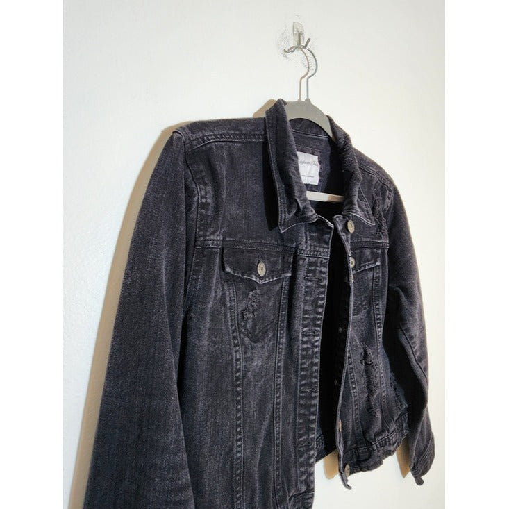 Highway Jeans Black Distressed Cropped Jean Jacket Size Large