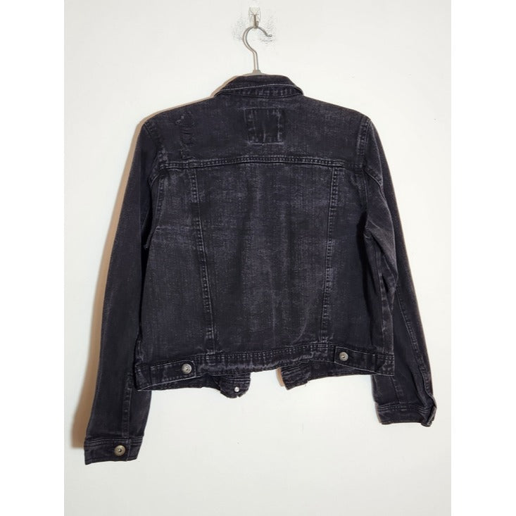 Highway Jeans Black Distressed Cropped Jean Jacket Size Large