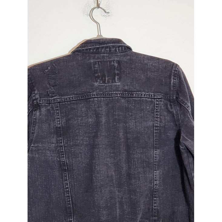 Highway Jeans Black Distressed Cropped Jean Jacket Size Large